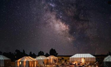Traditional Berber camp set up under the stars in the Sahara Desert