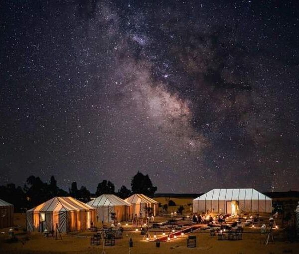 Traditional Berber camp set up under the stars in the Sahara Desert
